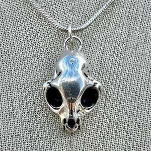 cat skull Sterling  Silver Pendant Necklace